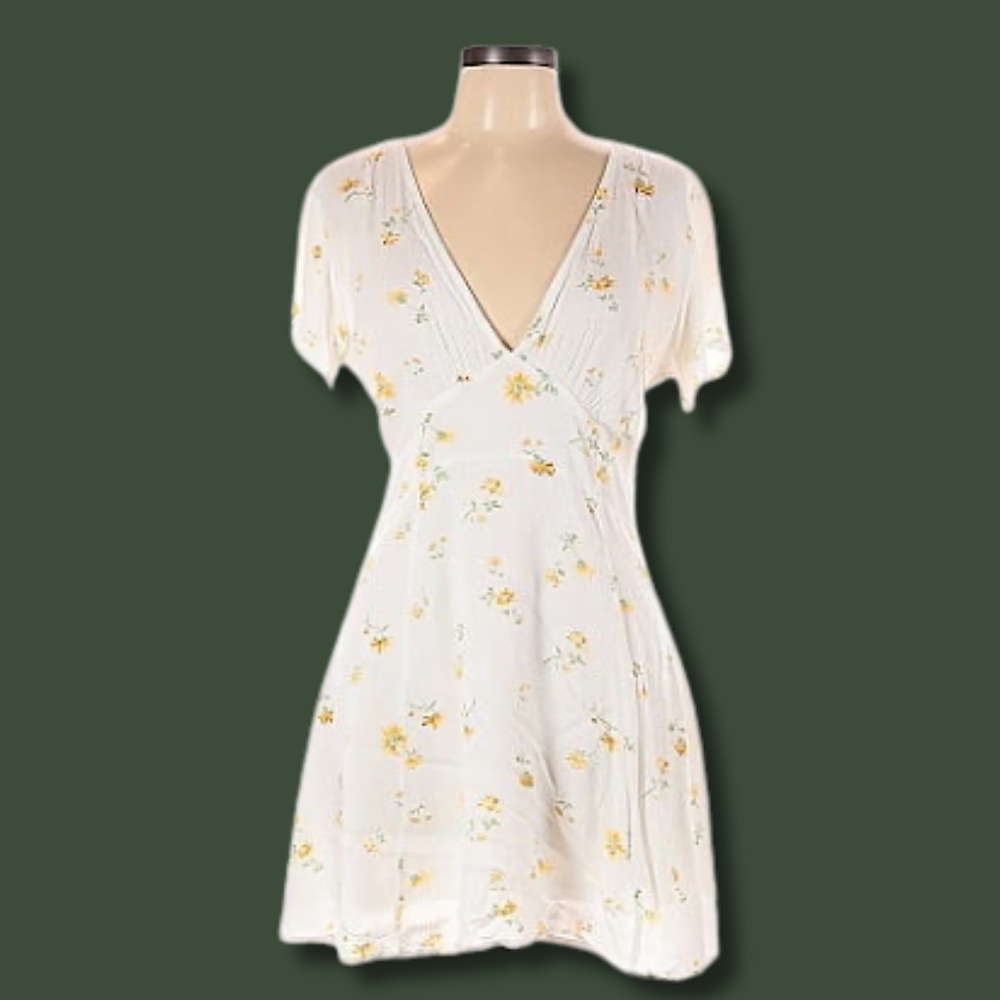 Lottie Moss (S) Floral Print White Short Sleeve Babydoll Mini Dress- Cottagecore